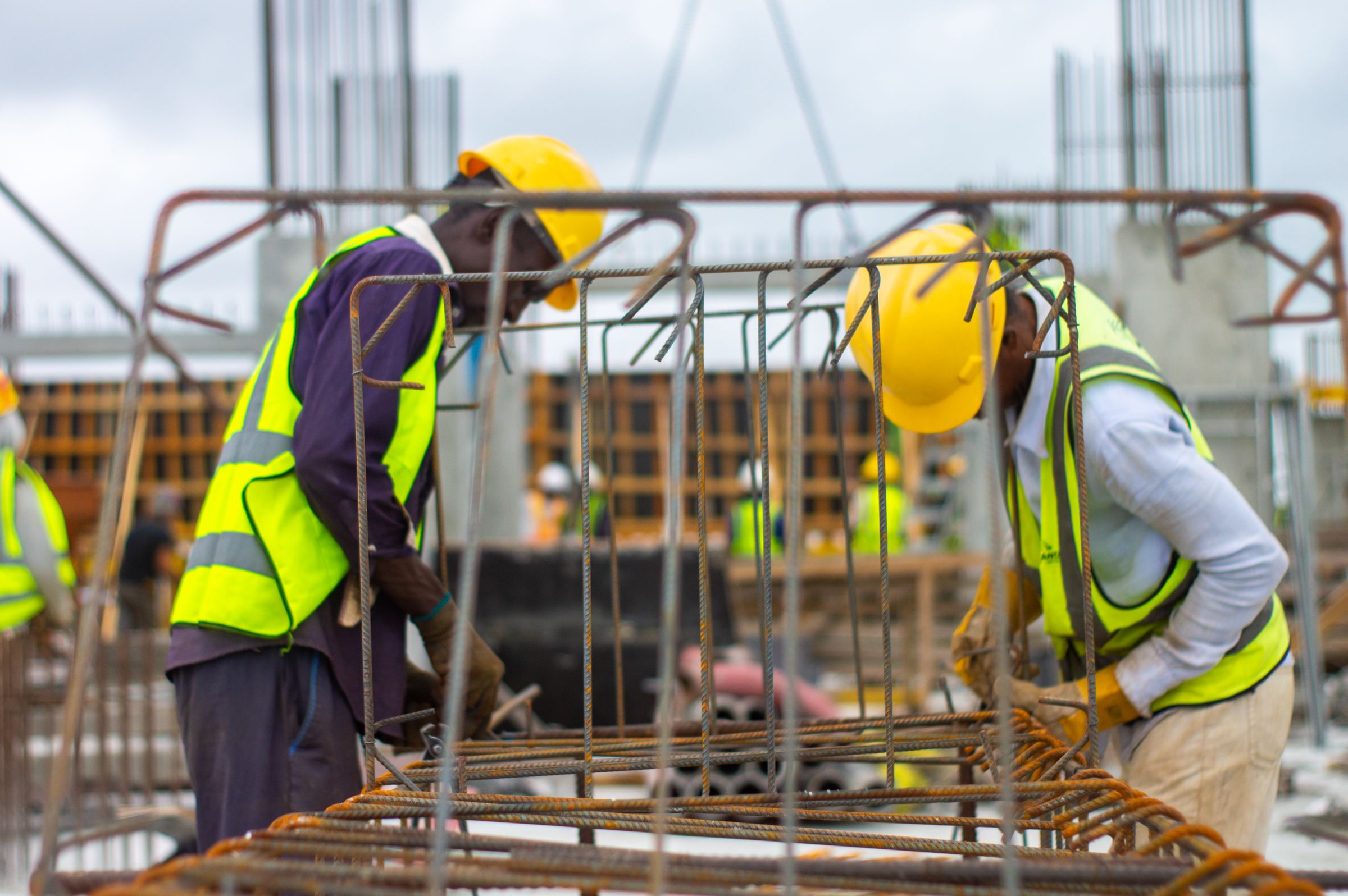 Reinforcement team coordinating steelwork
